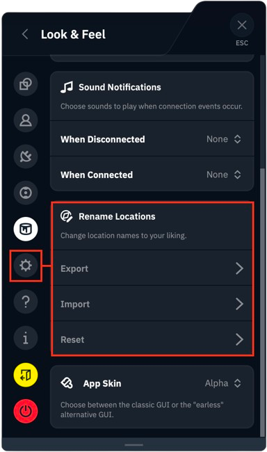Rename locations menu