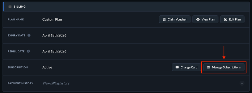 Manage Subscriptions button location