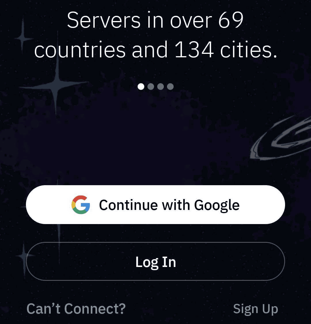 Willkommensbildschirm von Windscribe für Android mit Optionen zur Google-Anmeldung, Anmeldung und Registrierung