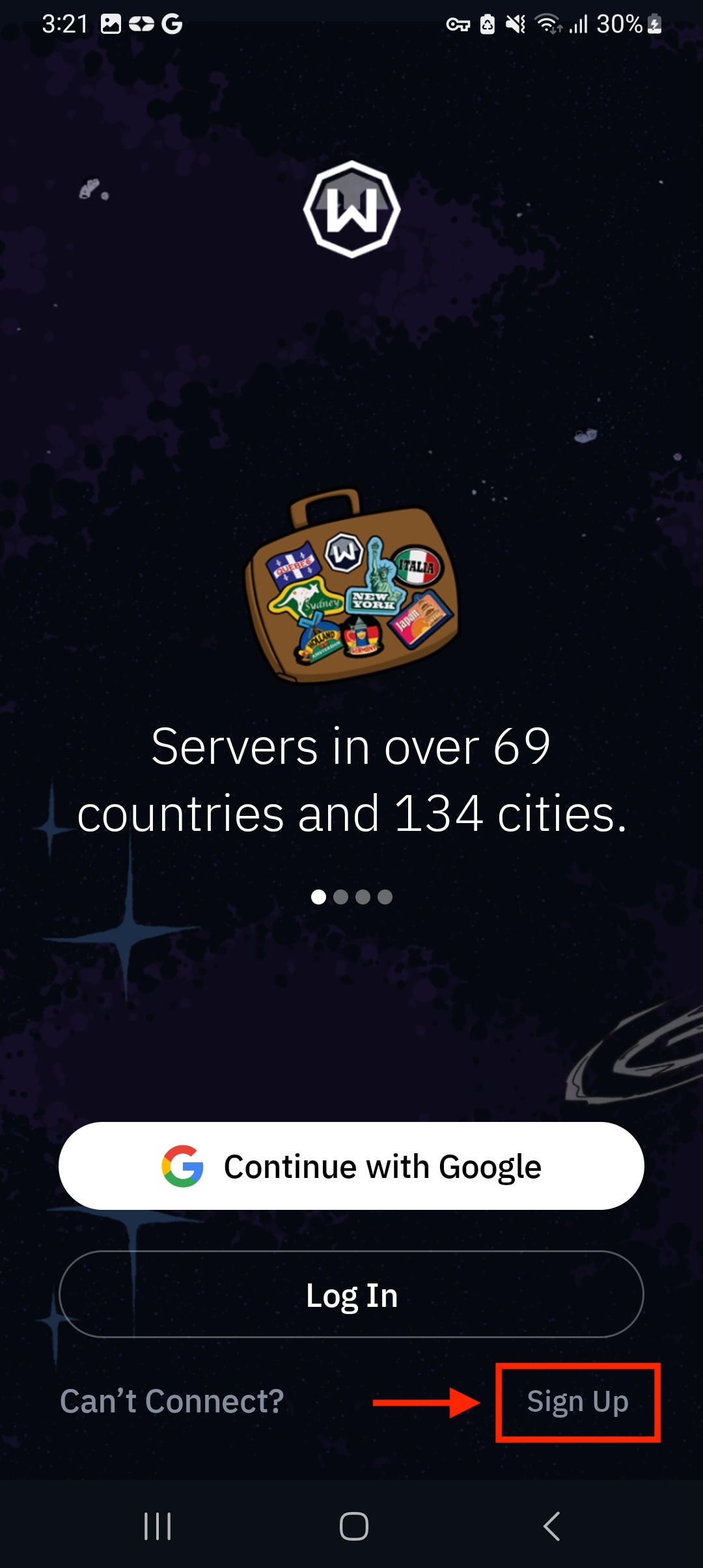 Sign up screen